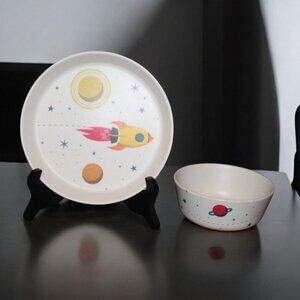 Pillow Fort Rocket Ship Space Childrens Bowl & Plate Melamine Space Set Kids